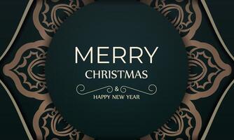 A merry christmas card with a circular pattern on a dark background vector