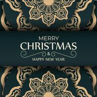 Christmas card with gold and green ornament pattern vector