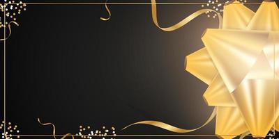 Black festive background with gold bow or bow and confetti. Banner with text under the place. Vector. vector