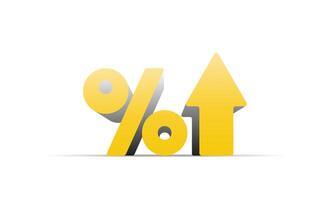 A yellow percentage sign with an arrow pointing up vector