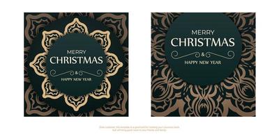 Dark green Happy New Year brochure with vintage yellow ornament vector