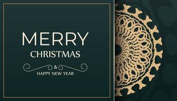 Template Greeting Brochure Happy New Year dark green color with abstract yellow ornament vector