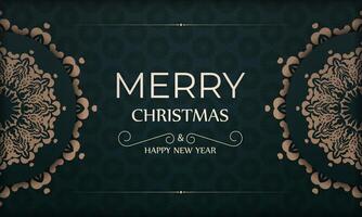 Christmas card with ornate design on dark green background vector