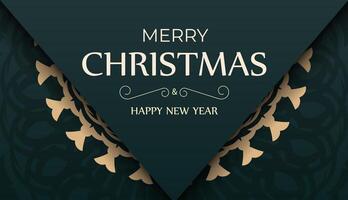 Christmas card with gold ornament and green background vector