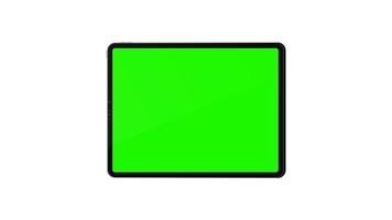 maqueta de tableta con pantalla verde, vista frontal, aislado sobre fondo blanco. animación 4k video