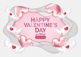 sweet valentines day background and cute pink heart elements vector