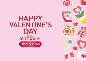 cute elements on pink background for valentines banner vector design