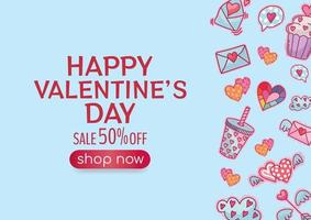 cute elements on blue background design for valentines banner vector