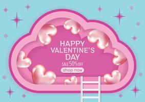 pink cloud and hearts happy valentines day background vector