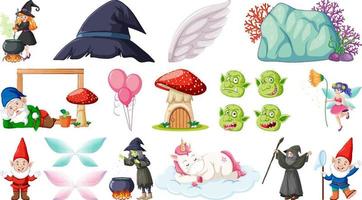 conjunto de elementos y personajes de cuento de hadas de fantasía vector