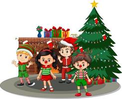 Children in Christmas costumes cartoon character vector