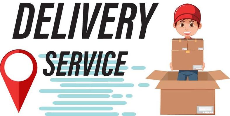 Delivery Service banner with courier and location pin