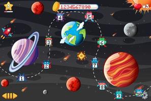 interfaz de juego espacial de píxeles con planetas vector