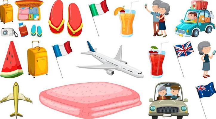 Set of summer vacation objects and elements