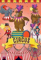 diseño de carteles de circo con actuación de animales de osos en el escenario