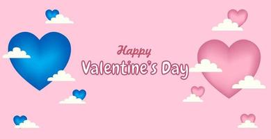 valentine's day background design. 3d heart design in pink and blue color. design used for banners. vector