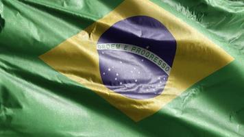 Brazil textile flag slow waving on the wind loop. Brazilian banner smoothly swaying on the breeze. Fabric textile tissue. Full filling background. 20 seconds loop. video