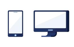 Set icon vector illustration, computer and phone template. Blank screen. Technology, communication, internet, app, web. Blue