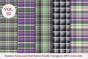 paquete de patrones a cuadros 5 diseños vol.53 vector de búfalo, papel tapiz de fondo de tela de tartán