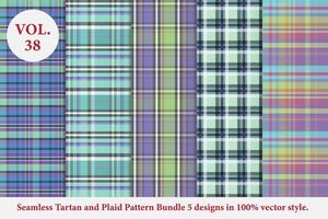 paquete de patrones a cuadros 5 diseños vol.53 vector de búfalo, papel tapiz de fondo de tela de tartán
