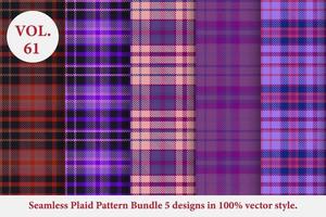 Plaid Pattern Bundle 5 designs Buffalo Vector, Tartan Fabric background wallpaper, Monochrome patterns collection vector