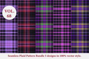 Plaid Pattern Bundle 5 designs Buffalo Vector, Tartan Fabric background wallpaper, Monochrome patterns collection vector