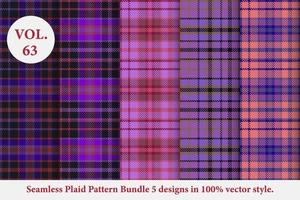 Plaid Pattern Bundle 5 designs Buffalo Vector, Tartan Fabric background wallpaper, Monochrome patterns collection vector