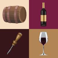 cuatro deliciosos íconos de vino vector