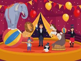 eight circus characters scene vector