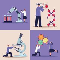five scientist with laboratory icons vector