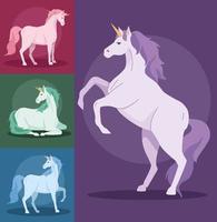 unicornios hadas cuatro animales vector