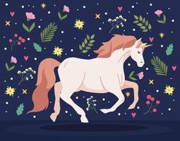 orange unicorn with flowers vector