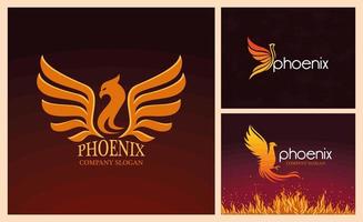 three phoenix birds icons vector