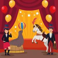 circus couple and animals vector
