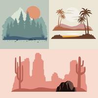 tres escenas de paisajes vector