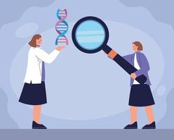 female scientist with laboratory icons vector