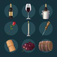 nine delicious wine icons vector