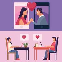 distancia amor tres iconos vector