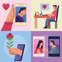 cuatro iconos de amor a distancia vector