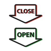 open and close text symbol, design vector graphic