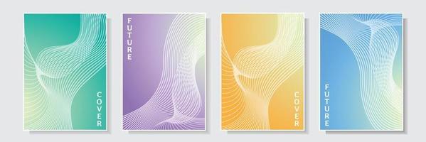 modern wavy striped gradation style cover art design set collection colorful background vector