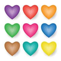 conjunto de elementos de corazón en capas colección ornamental colorido romántico corte de papel estilo vector diseño gráfico