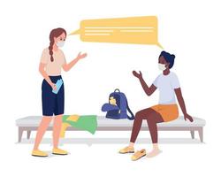 Girls talking before gym class semi flat color vector characters