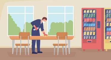 Cleaning cafeteria flat color vector illustration