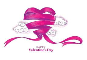 Beautiful curled heart shape ribbon valentines day card background vector