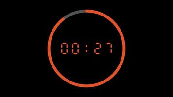 Thirty seconds to zero 30-0 modern digital countdown timer with circular bar, transparent background video