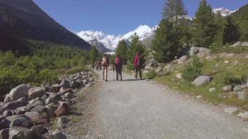 grupo de amigos en una caminata alpina a un glaciar video
