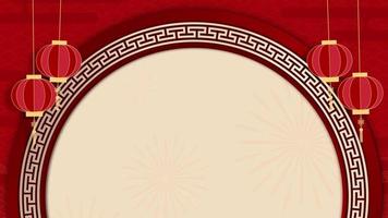 fondo de año nuevo chino con marco de círculo giratorio y decoración de linterna colgante
