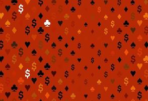 Dark orange vector cover with symbols of gamble.