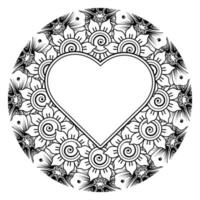 Mehndi flower with frame in shape of heart. decoration in ethnic oriental, doodle ornament. vector